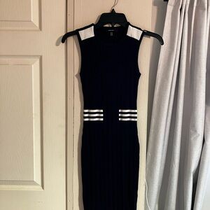 Karen Millen Navy and White Striped Midi Dress